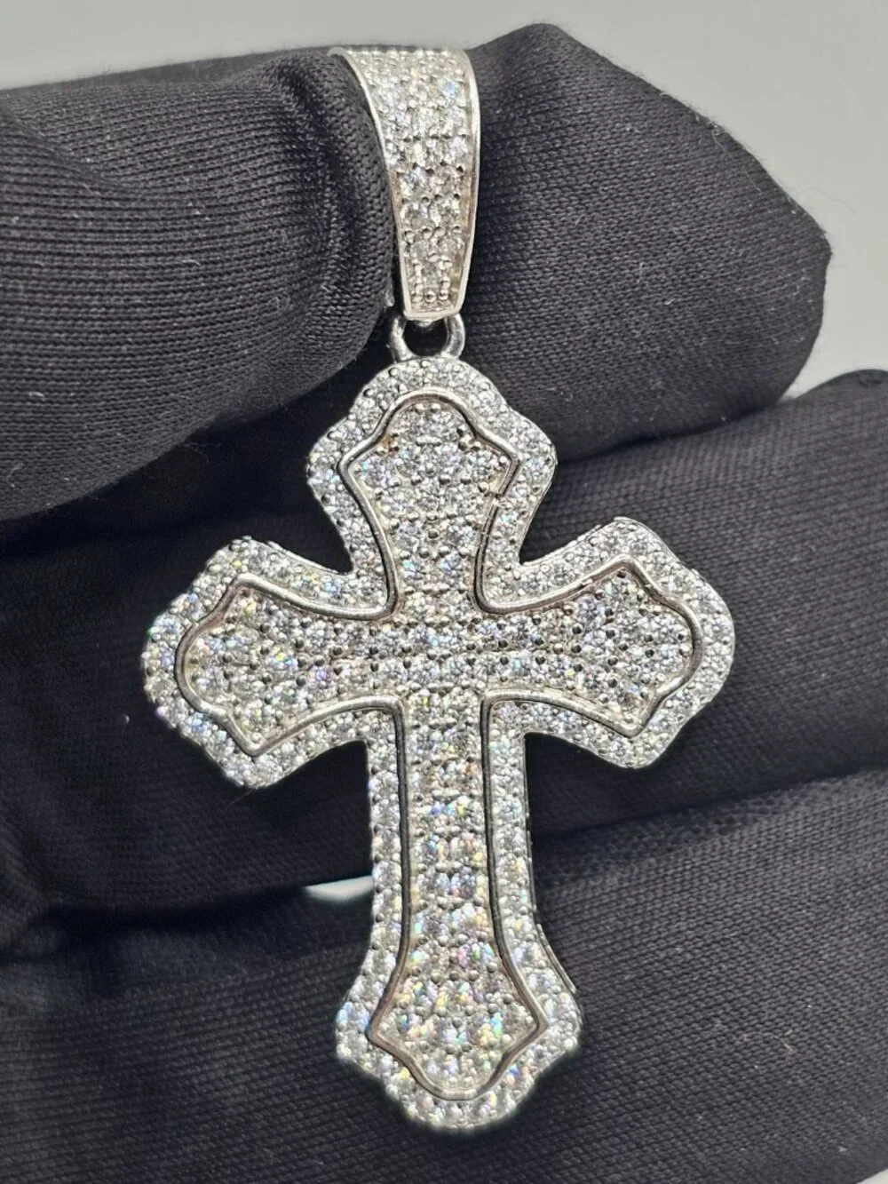 Sterling Silver 925 Rhodium Plated Cross Clear CZ Pendant